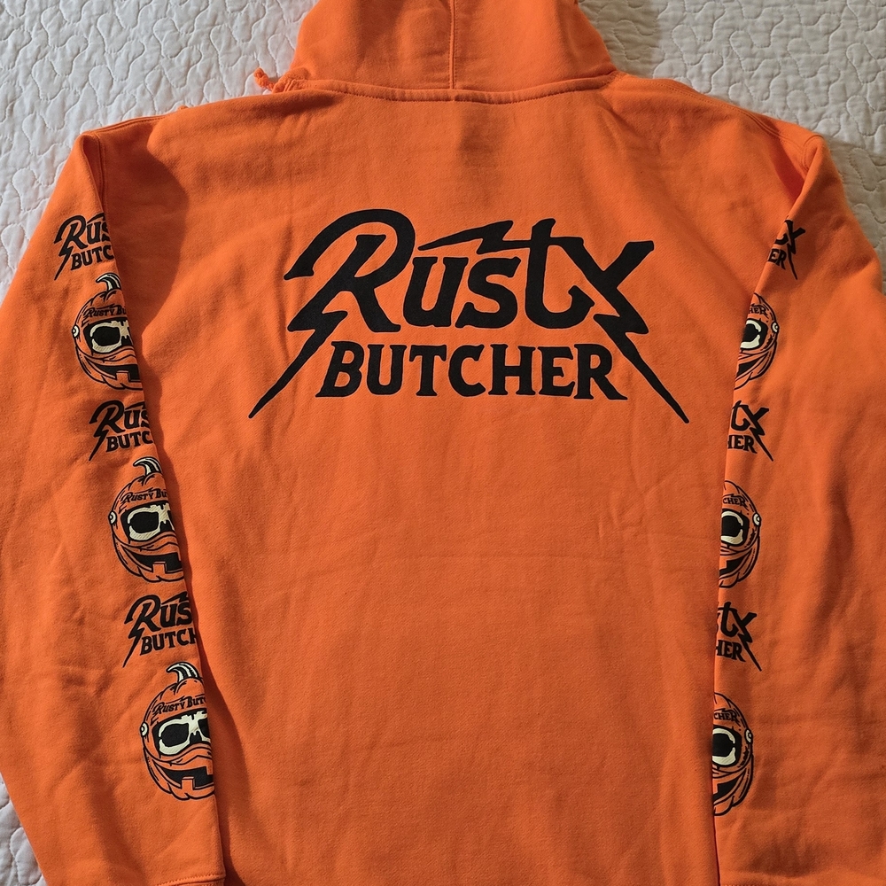 Rusty Butcher Orange Hoodie with Pumpkin Design NEW LIMITED EDITION SIZE XL - Picture 3 of 5